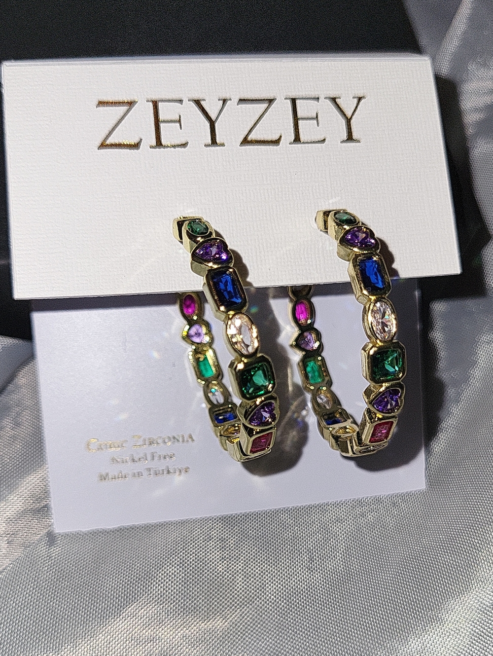 Multicolor Crystal Hoop Earrings - Gold Ta